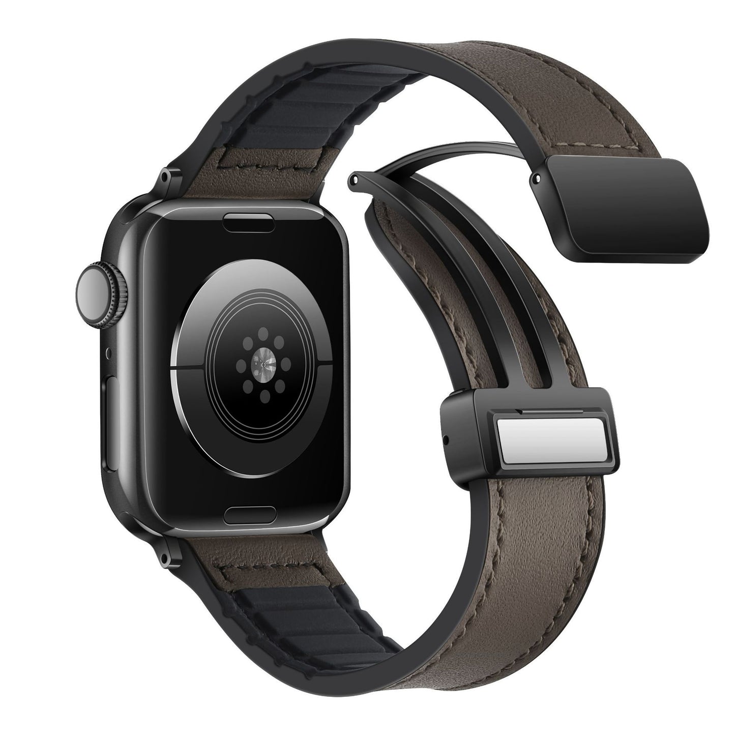 Compatible with Apple Watch 5/6/7/8/9 Ultra Magnetic Buckle Crazy Horse Texture Silicone Skin Strap
